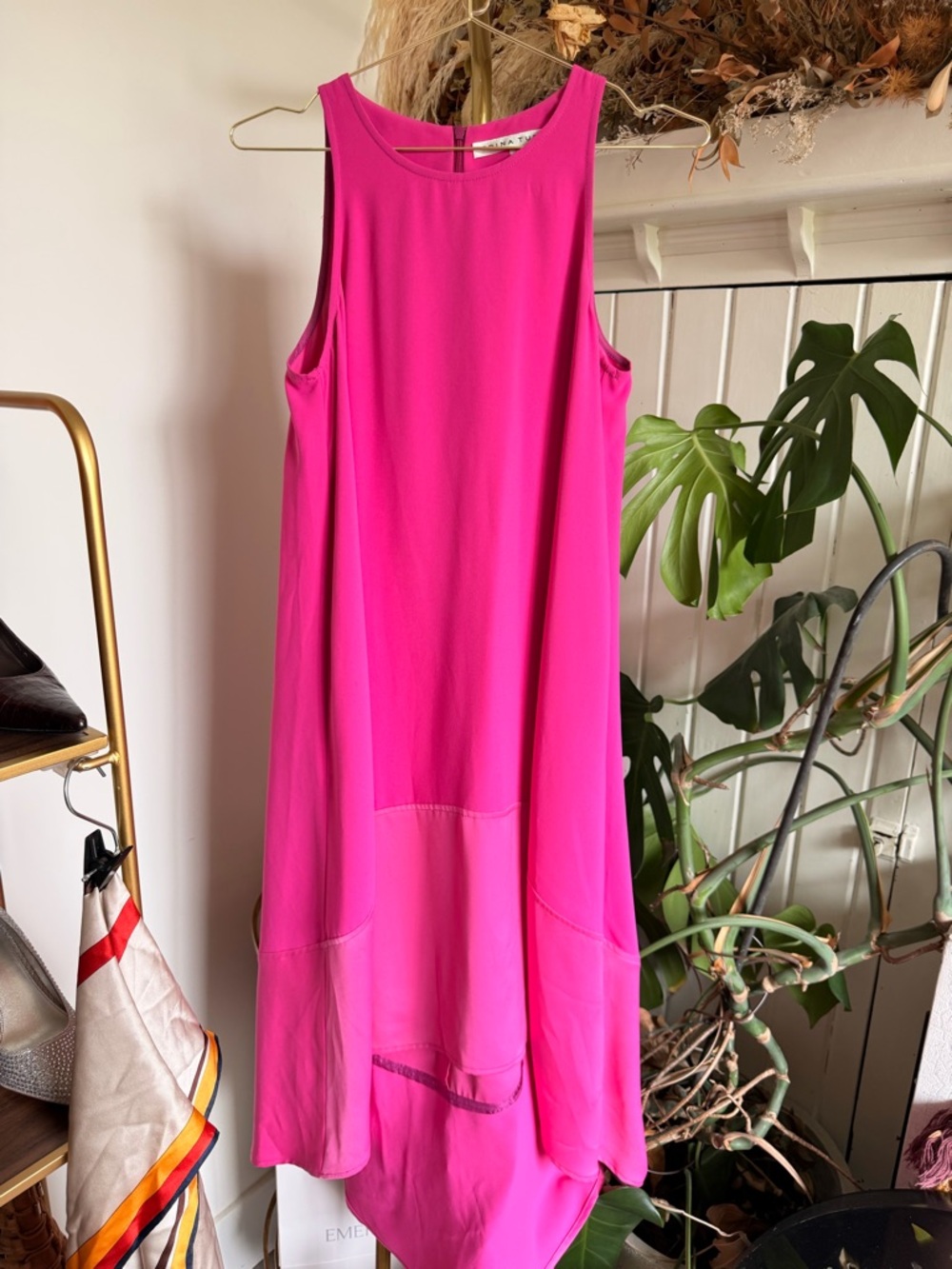 Trina Turk Hot Pink Asymmetrical Sleeveless Shift Dress